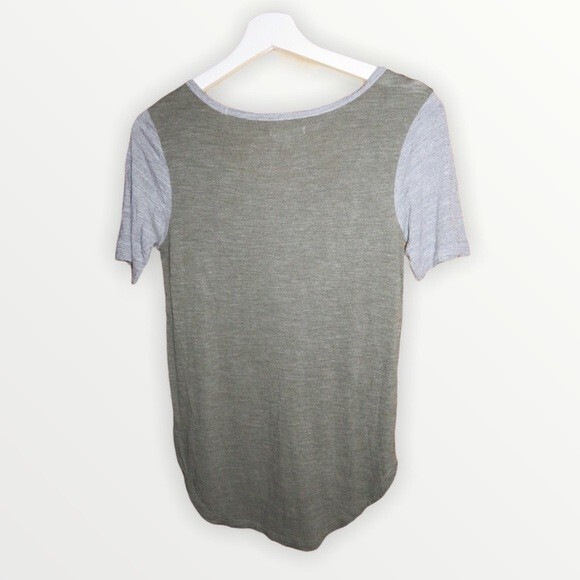 Madewell Shirt Gray Olive Two Tone Color Block Short Sleeve Top Extra Small - Picture 3 of 4